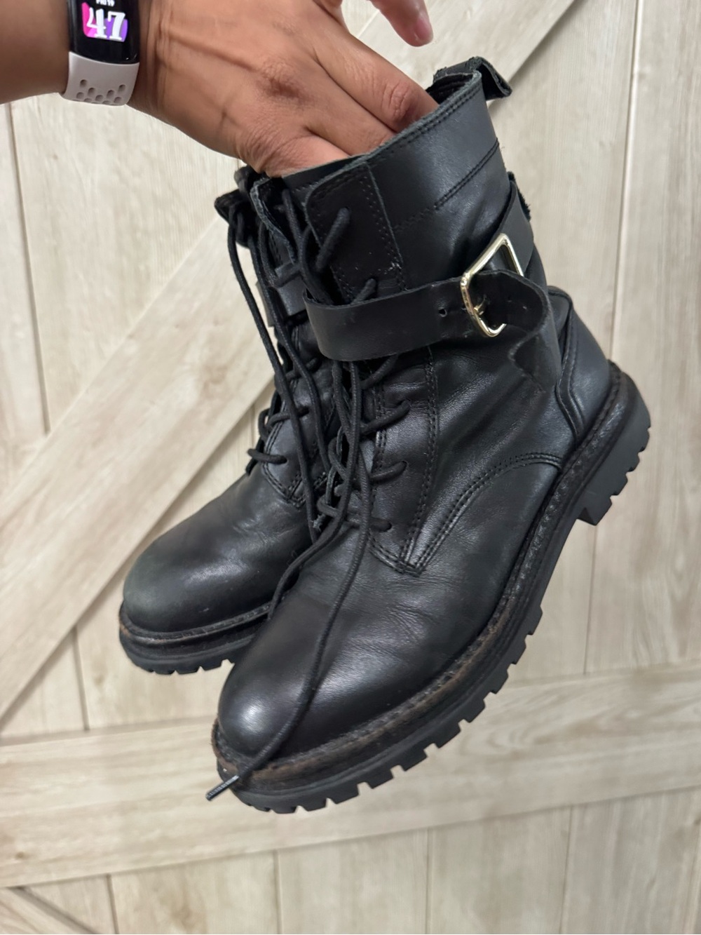 Zara Black Lace-Up Combat Boots with Buckle Detail